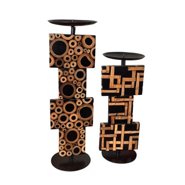 Black R & Y Augousti Bamboo Candle Holder Pricket, Pair For Sale - Image 8 of 8