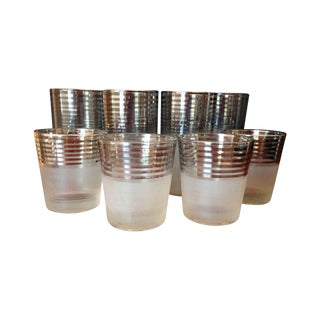 Mid-Century Silver Stripe Frosted Glasses - 8 For Sale