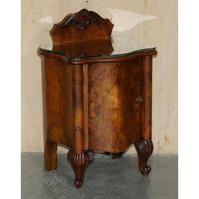 Stunning pair of Antique Victorian Burl Walnut Nightstand Side End tables with large cupboard internals A very good...