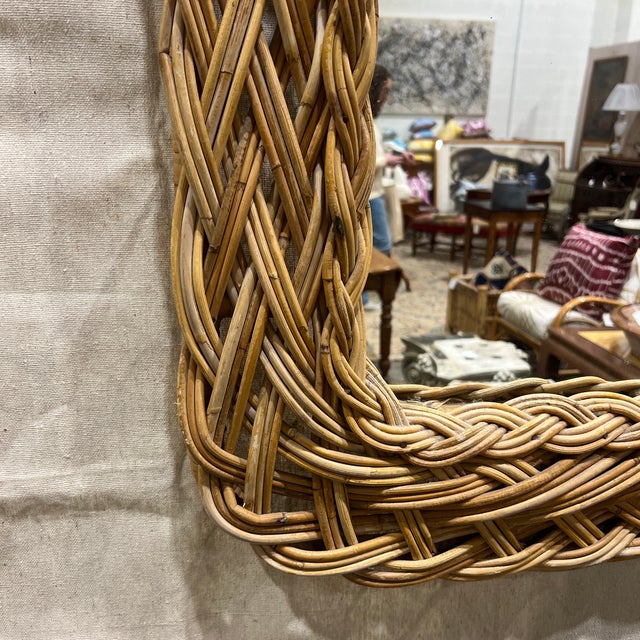 French Vintage French Riviera Style Chunky Braided Wicker Mirror For Sale - Image 3 of 6