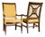 Empire Style Hand-Carved Armchairs With Contrasting Fabrics, Gold Accents, Made in Usa by Shelby Williams For Sale