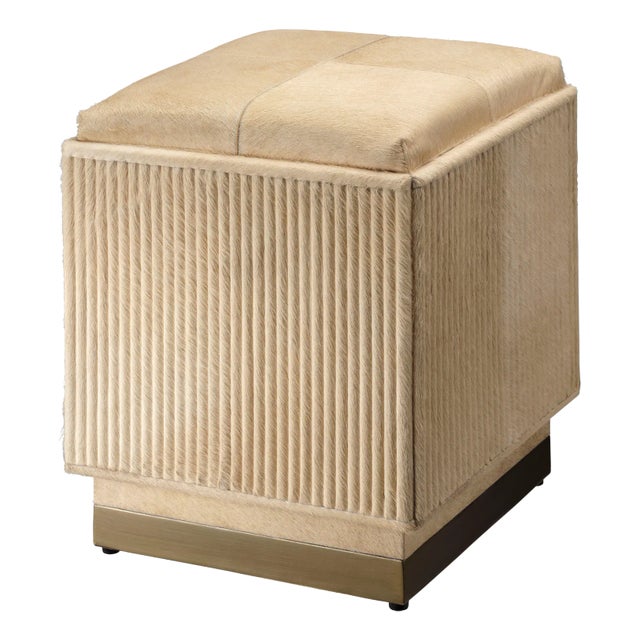 Jamie Young Easton Ottoman, Tan Hide For Sale
