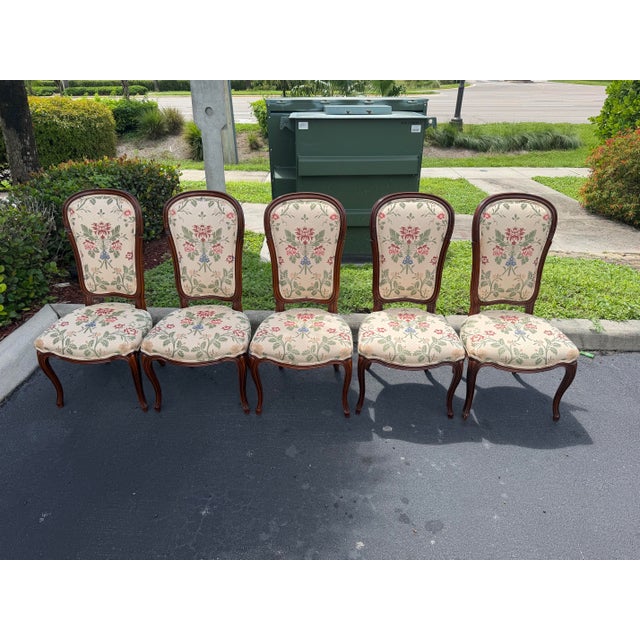 Textile Vintage John Widdicomb Floral Upholstered Dining Chairs, Set of 12 For Sale - Image 7 of 17