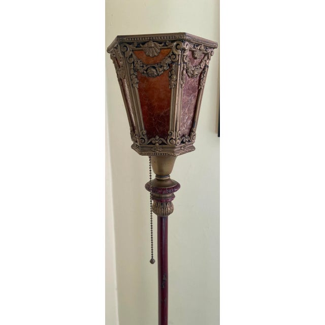 Art Deco Early 20th Century Oscar Bach Style Bronze Torchier Floor Lamp For Sale - Image 3 of 12