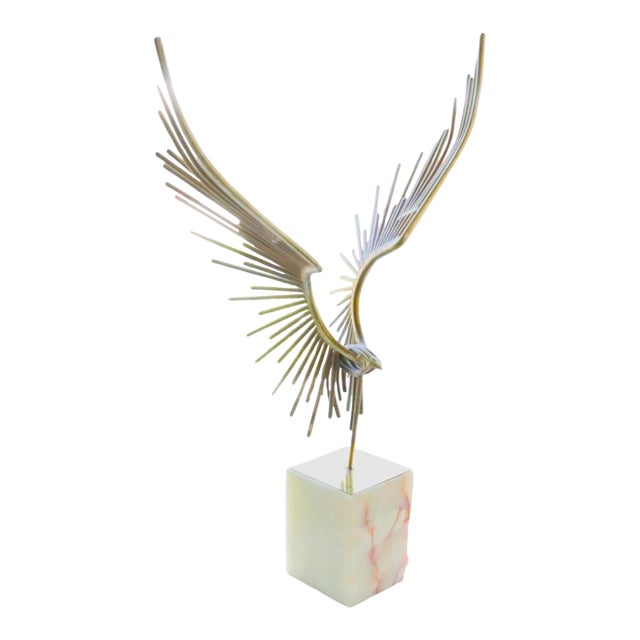 1970s Brutalist Curtis Jeré Bird in Flight Sculpture in Brass and Marble For Sale
