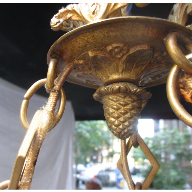 Metal Swedish Russian Empire Style Gilt Bronze and Cobalt Glass Chandelier For Sale - Image 7 of 12