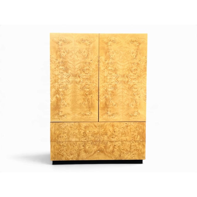This modern burl wood armoire combines distinctive wood grain with a clean, simple design. The rich swirling patterns of...