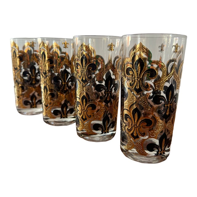 1970s Mid Century Modern Fleur De Lys Cocktail Glass Set - Set of 4 For Sale