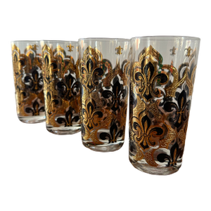 1970s Mid Century Modern Fleur De Lys Cocktail Glass Set - Set of 4