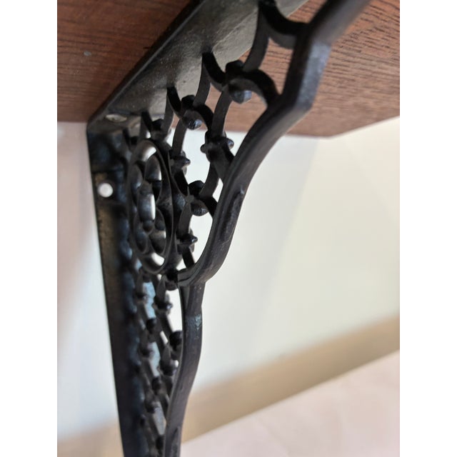 Brown Vintage Wood Wall Shelf With Cast Iron Brackets For Sale - Image 8 of 10