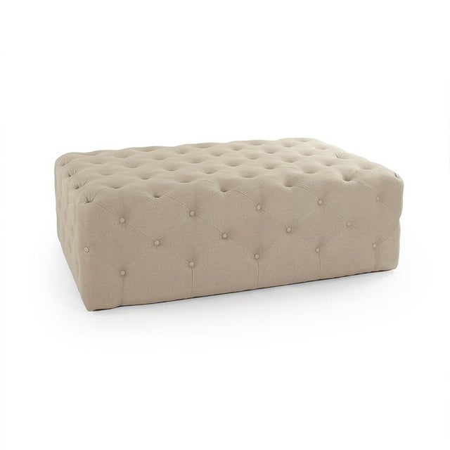 Rectangular Tufted Linen Ottoman - Linen For Sale - Image 4 of 4