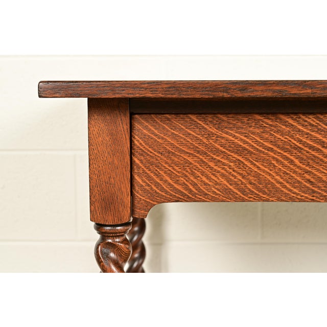 Brown Stickley Brothers Antique Mission Oak Arts & Crafts Writing Desk or Library Table, Newly Refinished For Sale - Image 8 of 15