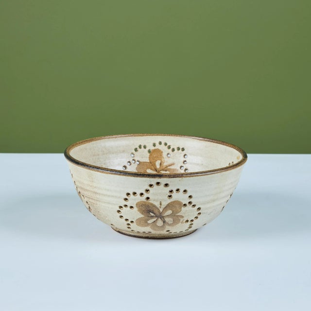 Studio Pottery Colander with Floral Motif For Sale - Image 10 of 12