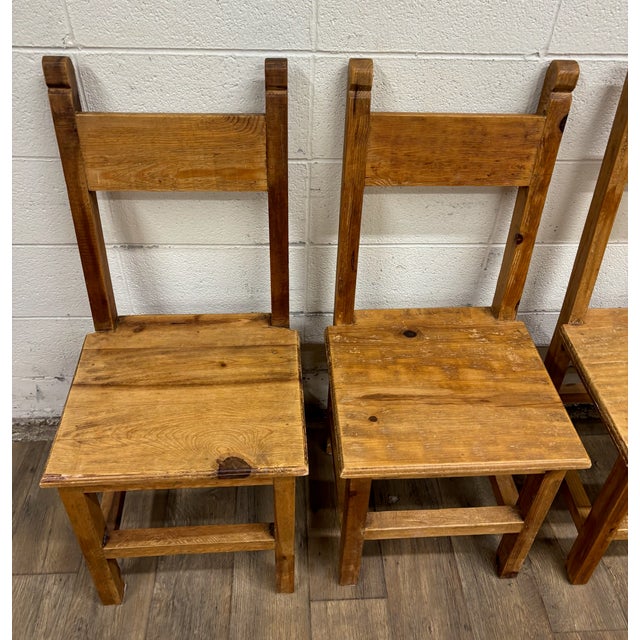 Rustic Vintage Mexican Primitive Rustic Style Pine Dining Chairs - Set of 4 For Sale - Image 3 of 12