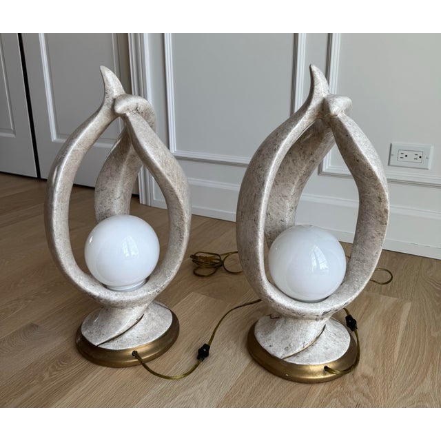 Glass Fabulous, Large Postmodern "Flame" Sculptural Lamps - Faux Stone & Gilt - A Pair For Sale - Image 7 of 11