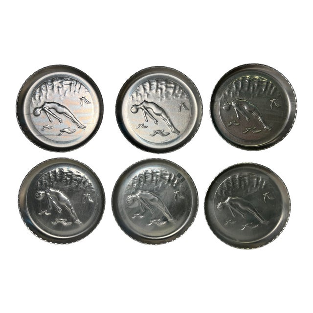 1950s Aluminum Diving Girl Coasters- Set of 6 For Sale