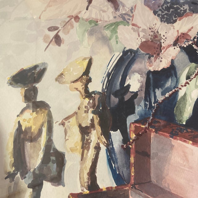 Mid-Century Modern Surrealist Watercolor Painting "Escape" – Framed & Signed For Sale - Image 9 of 12