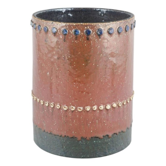 Cylindrical Stoneware Vase with Studs by Sylvia Leuchovius for Rörstrand For Sale