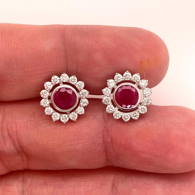 Diamond Ruby Earrings 14k Gold 2.07 TCW Certified For Sale - Image 12 of 16