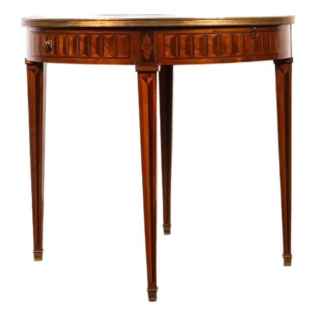 19th Century French Circular Inlaid Centre/Side Table With Side Sliders For Sale
