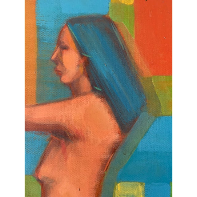1980s Oil Painting - Figure With Squares For Sale - Image 5 of 8