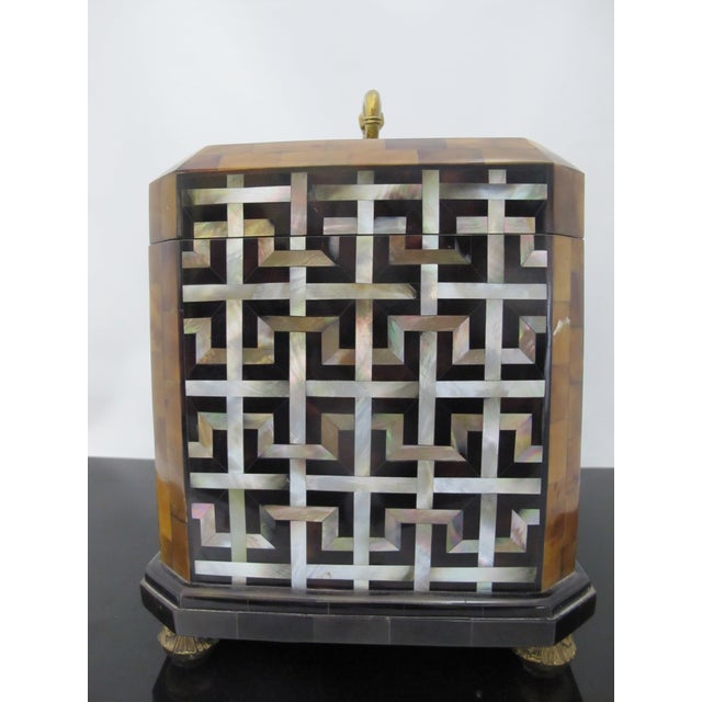Maitland Smith Mother of Pearl Inlaid Caddy Box With Brass Hardware For Sale - Image 12 of 14