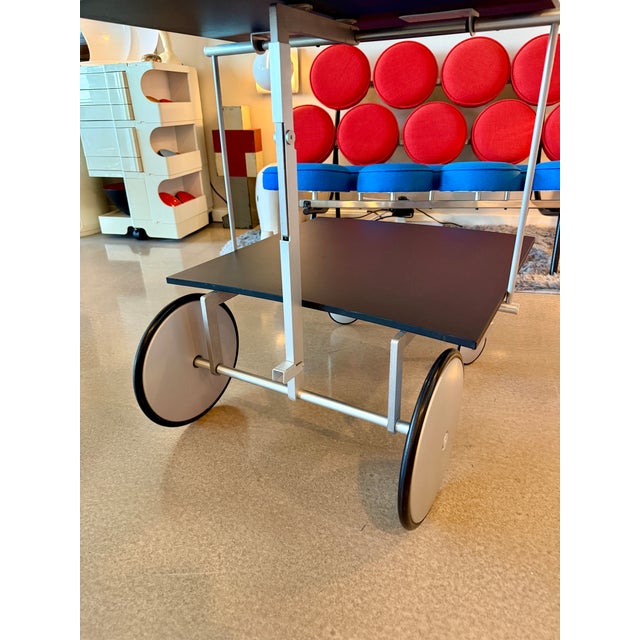 1990s Italian Postmodern Raul Barieri Ycami Attributed Convertible Folding Bar Cart Italian Aluminum Coffee Table Adjustable Mago For Sale - Image 9 of 18
