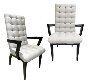 Mid 20th Century Asian-Influenced Upholstered High Back Tufted Attributed to James Mont- A Pair