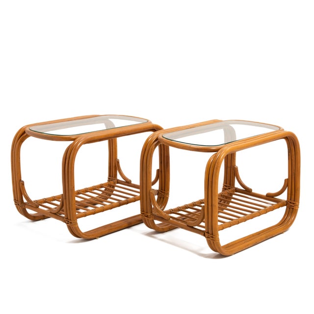 Four Strand Pretzel Rattan Set Sofa Settee Coffee Table Two End Tables After Paul Frankl Five Piece Living Room Set For Sale - Image 17 of 18