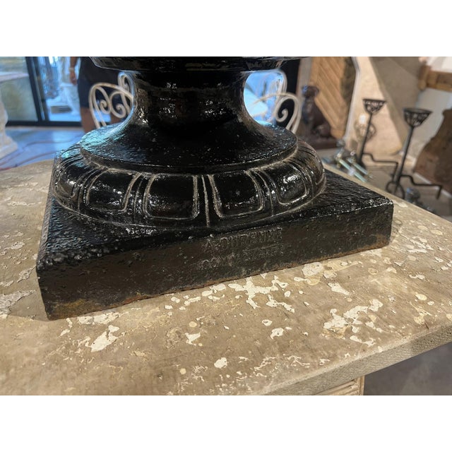 Superb Pair of Large Antique French Cast Iron Garden Vases by Durenne Circa 1870 For Sale - Image 12 of 18