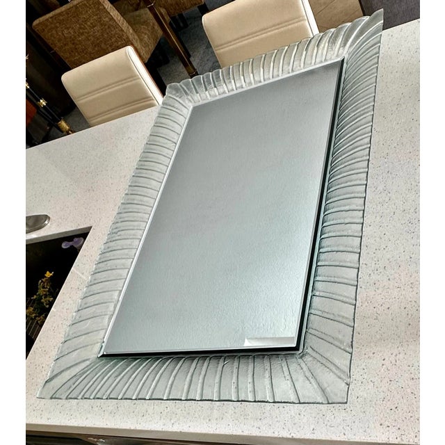 1980s Murano Style Rectangular Undulating Molded Glass Frame Wall Mirror For Sale - Image 5 of 12