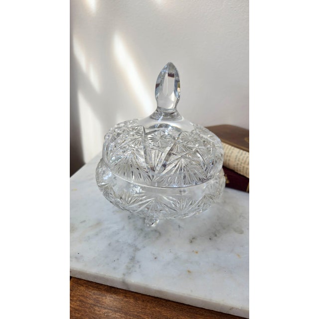 Vintage Cut Lead Crystal Footed Covered Compote For Sale - Image 4 of 16