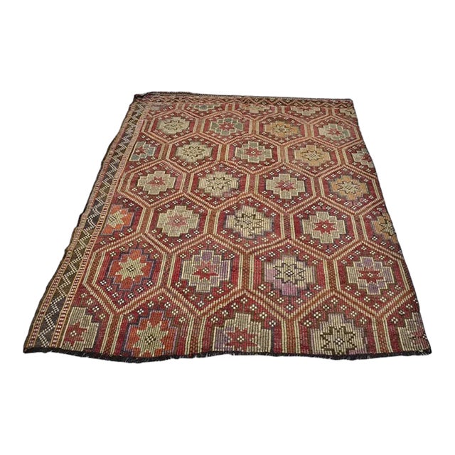 Vintage Handwoven Wool Kilim Carpet For Sale