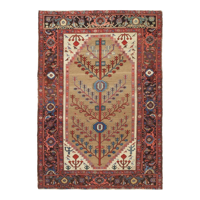 Antique Persian Bakhshaish Carpet, Handmade Wool Oriental Rug, Ivory Light Blue For Sale