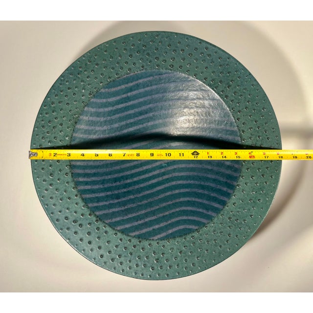 Masuo Ojima Ceramic Platter 18” Vintage Studio Pottery Green Lavender Wall Art For Sale - Image 9 of 10