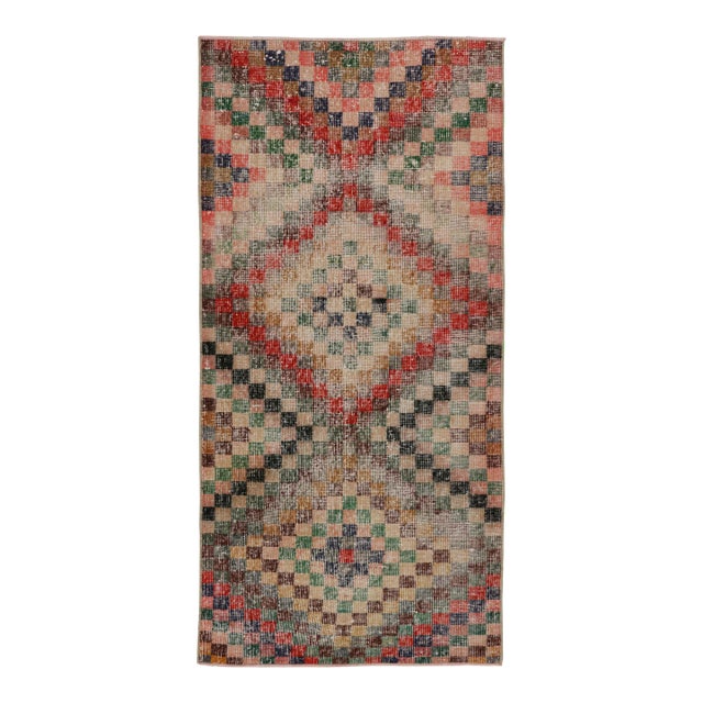 Vintage Zeki Müren Runner Rug, With Geometric Patterns, From Rug & Kilim For Sale