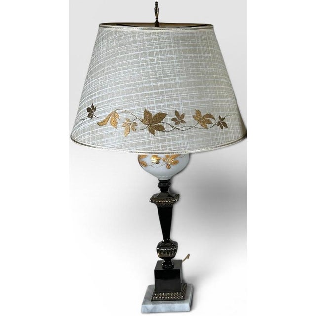 Mid-Century Modern Mid 20th Century Neoclassical Brass and Painted Milk Glass Grapevine Lamps - A Pair For Sale - Image 3 of 18