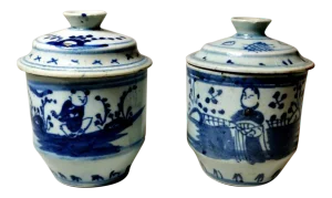 18th Century Chinese Porcelain Hand-Painted Cobalt Blue Under Glass Ginger Jars - a Pair