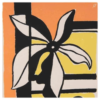 Flower on a Yellow and Orange Background, Screen Print, 1950s For Sale