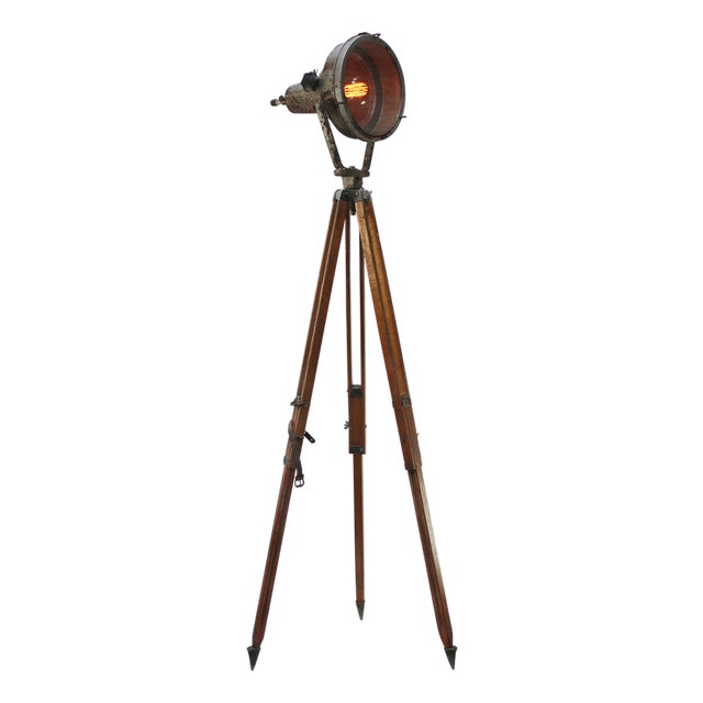 Vintage Industrial Floor Lamp in Metal and Clear Glass For Sale