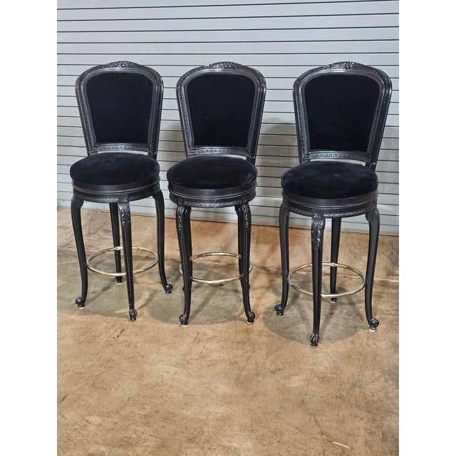 Set of 3 Casa Stradivari Ebonized Designer Swivel Counter Stools Bar Stools For Sale - Image 10 of 12
