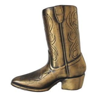 Vintage Cast Brass Cowboy Boot Vase For Sale