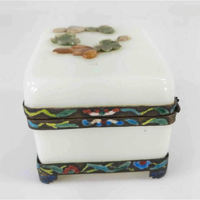 Metal Chinese White Peking Opaline Glass Box For Sale - Image 7 of 10