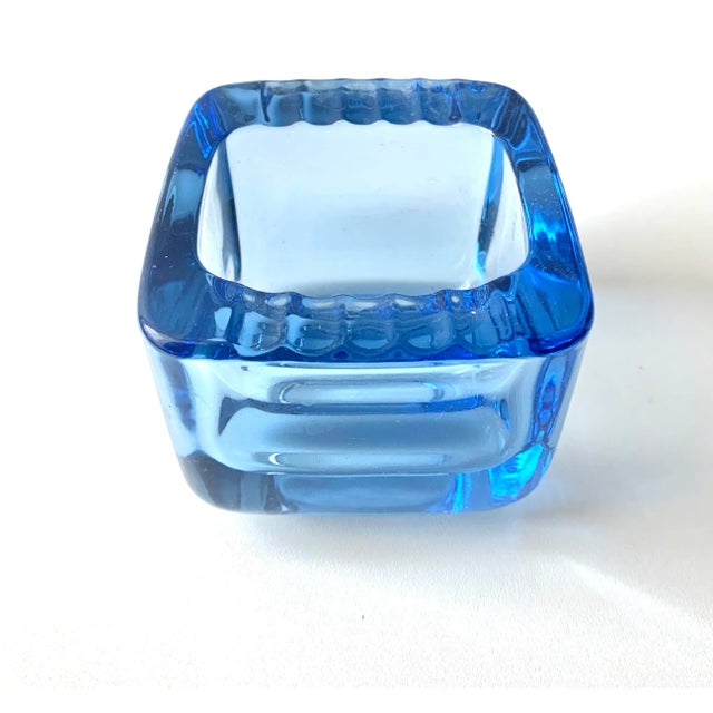 Contemporary Sky Blue Vintage Square Contemporary Modern Glass Ashtray From Europe For Sale - Image 3 of 5