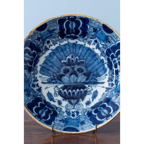 18th Century Dutch Delft Blue and White Peacock Plates, Set of 2 For Sale - Image 3 of 16