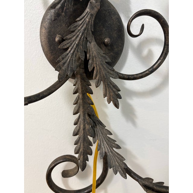 Metal Vintage Black Metal Hollywood Regency Double-Arm Wall Sconce For Sale - Image 7 of 9