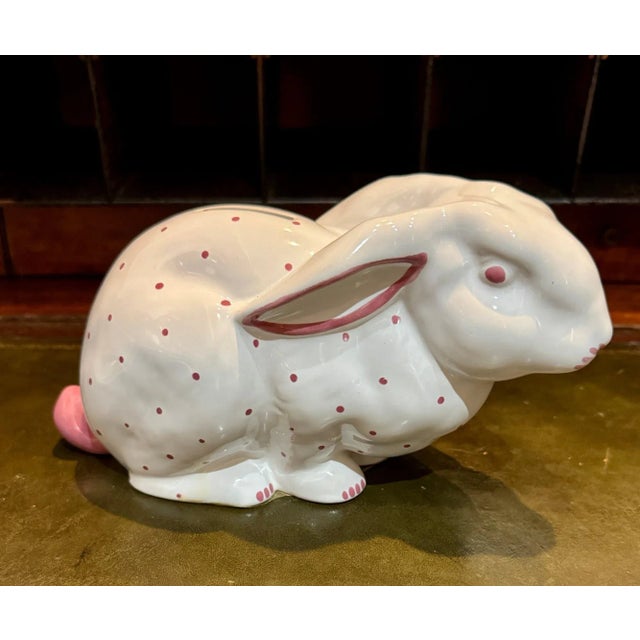 Ceramic Mid 20th Century Tiffany & Co. Austria Ceramic Bunny Bank With Original Key – White & Pink For Sale - Image 7 of 12