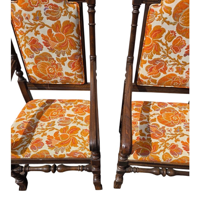 Wood 1970s Ethan Allen Jacobean Royal Charter Oak Dining Room Armchairs Gothic Pair For Sale - Image 7 of 14