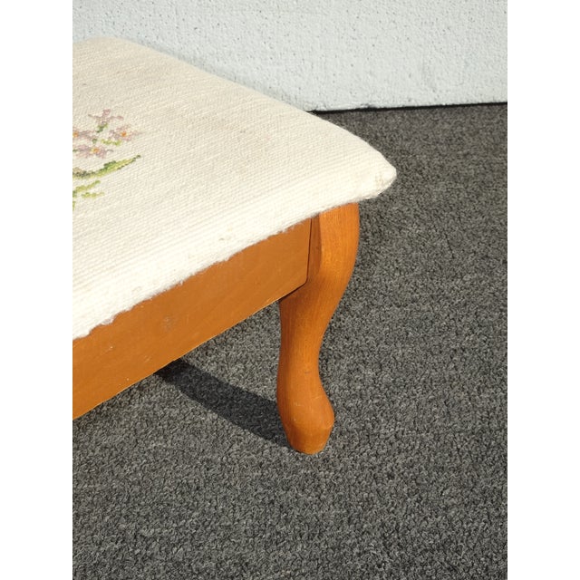 Vintage French Provincial Off White Floral Tapestry Needlepoint Footstool Bench For Sale - Image 11 of 12