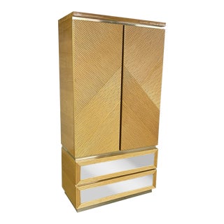 Post Modern Pencil Reed Bamboo Style Mirrored Armoire For Sale